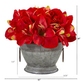 10” Amaryllis Arrangement in Bowl with Copper Trimming