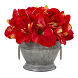 10” Amaryllis Arrangement in Bowl with Copper Trimming