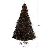10' Black Artificial Christmas Tree with 950 Clear LED Lights and 3056 Tips