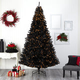 10' Black Artificial Christmas Tree with 950 Clear LED Lights and 3056 Tips