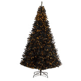 10' Black Artificial Christmas Tree with 950 Clear LED Lights and 3056 Tips