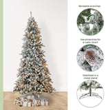 10' Flocked Livingston Fir Artificial Christmas Tree with Pine Cones, 750 Clear Warm LED Lights and 2424 Bendable Branches