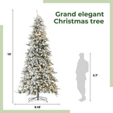 10' Flocked Livingston Fir Artificial Christmas Tree with Pine Cones, 750 Clear Warm LED Lights and 2424 Bendable Branches