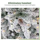 10' Flocked Livingston Fir Artificial Christmas Tree with Pine Cones, 750 Clear Warm LED Lights and 2424 Bendable Branches