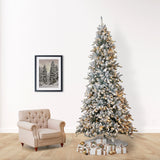 10' Flocked Livingston Fir Artificial Christmas Tree with Pine Cones, 750 Clear Warm LED Lights and 2424 Bendable Branches