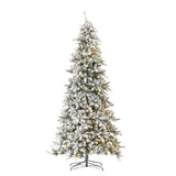 10' Flocked Livingston Fir Artificial Christmas Tree with Pine Cones, 750 Clear Warm LED Lights and 2424 Bendable Branches