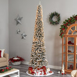 10' Flocked Pencil Artificial Christmas Tree with 700 Clear Lights and 1145 Bendable Branches