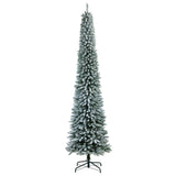 10' Flocked Pencil Artificial Christmas Tree with 700 Clear Lights and 1145 Bendable Branches