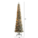 10' Flocked Pencil Artificial Christmas Tree with 700 Clear Lights and 1145 Bendable Branches