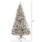 10' Flocked White River Mountain Pine Christmas Tree with Pinecones and 800 Clear LED Lights
