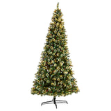 10' Frosted Swiss Pine Artificial Christmas Tree with 850 Clear LED Lights and Berries