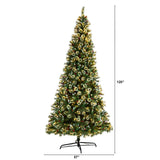 10' Frosted Swiss Pine Artificial Christmas Tree with 850 Clear LED Lights and Berries