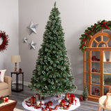 10' Frosted Swiss Pine Artificial Christmas Tree with 850 Clear LED Lights and Berries