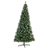 10' Frosted Swiss Pine Artificial Christmas Tree with 850 Clear LED Lights and Berries