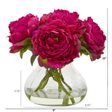 10” Peony Artificial Arrangement in Clear Glass Vase