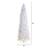 10' Slim White Artificial Christmas Tree with 800 Warm White LED Lights and 2420 Bendable Branches