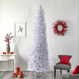10' Slim White Artificial Christmas Tree with 800 Warm White LED Lights and 2420 Bendable Branches