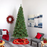 10' White Mountain Pine Artificial Christmas Tree with 850 Clear LED Lights and Pine Cones