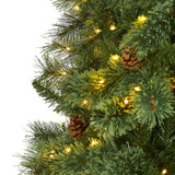 10' White Mountain Pine Artificial Christmas Tree with 850 Clear LED Lights and Pine Cones