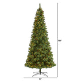 10' White Mountain Pine Artificial Christmas Tree with 850 Clear LED Lights and Pine Cones