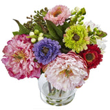 10.5" Artificial Peony and Mum in Glass Vase"