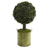 1.5' Boxwood Ball Topiary Artificial Tree in Green Tin (Indoor/Outdoor)