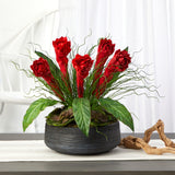 17” Ginger and Echeveria Succulent Artificial Plant in Decorative Bowl