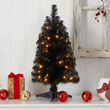 2' Black Artificial Christmas Tree with 35 LED Lights and 72 Bendable Branches