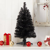 2' Black Artificial Christmas Tree with 35 LED Lights and 72 Bendable Branches