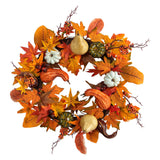 24” Autumn Pumpkin, Gourd and Berries in Assorted Colors Artificial Fall Wreath