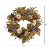24” Fall Pumpkins, Pine Cones and Berries Artificial Wreath