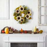 24” White Sunflower and Hydrangea Artificial Autumn Wreath