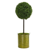 2.5' Boxwood Topiary Artificial Tree in Green Tin (Indoor/Outdoor)