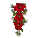26” Red Magnolia & Pine Tear Drop