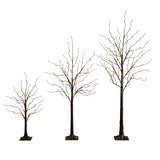 3' 5' 6' Artificial Brown Birch Trees with Warm White LED Lights - Set of 3