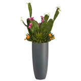 3' Mixed Cactus Artificial Plant in Gray Planter