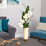 3' Phalaenopsis Orchid Artificial Arrangement in Cream Vase with Gold Base