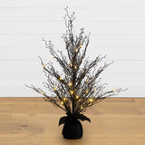 3' Pre-Lit Halloween Black Twig Artificial Fall Tree in Burlap Planter with 42 Warm White LED Lights