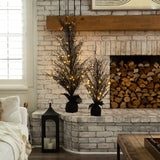 3' Pre-Lit Halloween Black Twig Artificial Fall Tree in Burlap Planter with 42 Warm White LED Lights