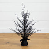 3' Pre-Lit Halloween Black Twig Artificial Fall Tree in Burlap Planter with 42 Warm White LED Lights