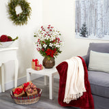 31” Poinsettia, Dogwood and Berry Artificial Arrangement in Designer Vase