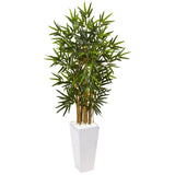 4' Beige Trunk Bamboo Artificial Tree in White Tower Planter