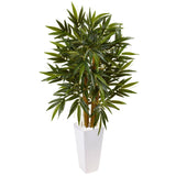 4' Bamboo Silk Artificial Tree in White Tower Planter