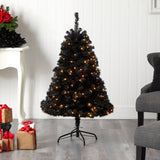 4' Black Artificial Christmas Tree with 170 Clear LED Lights
