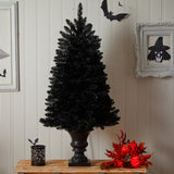4' Black Halloween Artificial Christmas Tree in Urn with 100 Orange LED Lights