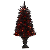 4' Black Halloween Artificial Christmas Tree in Urn with 100 Orange LED Lights