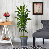 4' Dracaena Artificial Plant in Decorative Tin Planter (Real Touch)