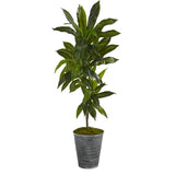 4' Dracaena Artificial Plant in Decorative Tin Planter (Real Touch)