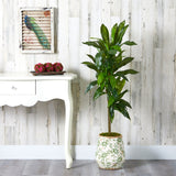 4' Dracaena Artificial Plant in Flower Print Planter (Real Touch)