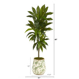 4' Dracaena Artificial Plant in Flower Print Planter (Real Touch)